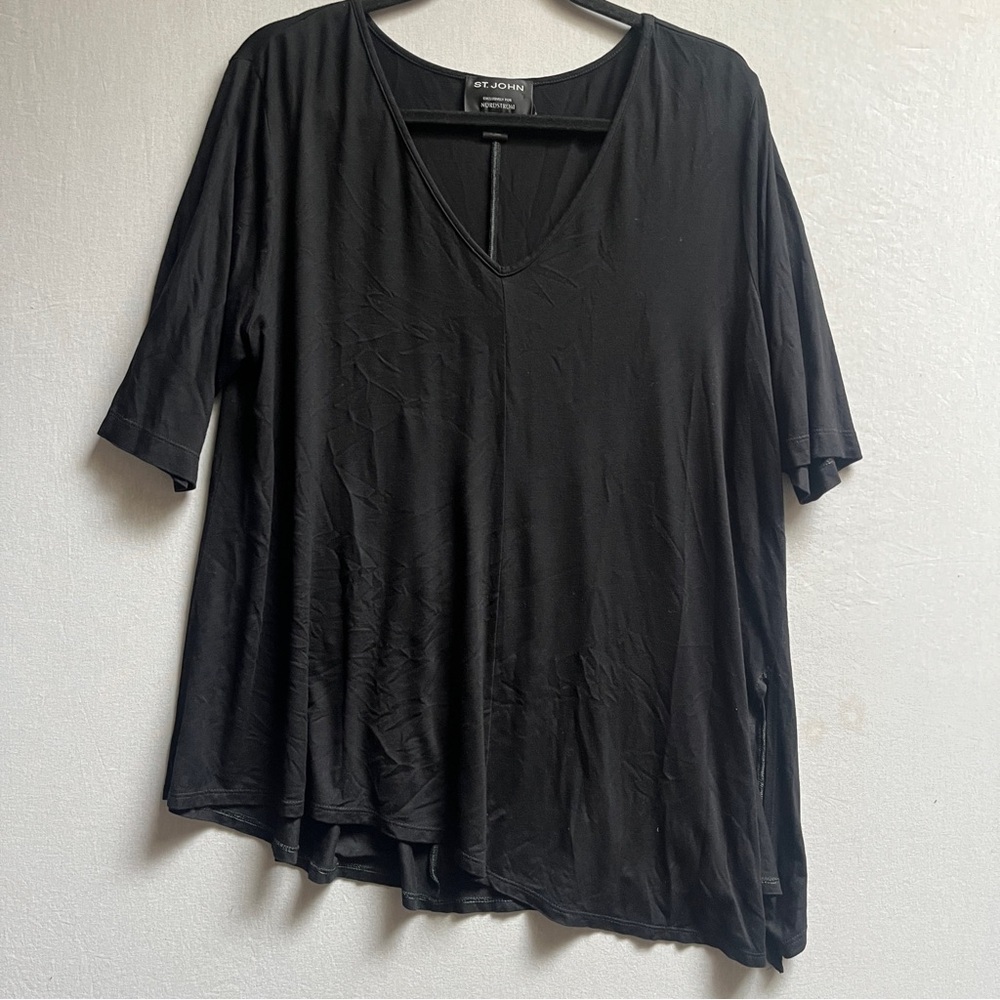 St. John Luxury V-Neck Tunic - Sz L - Nordstrom Exclusive Black Knit